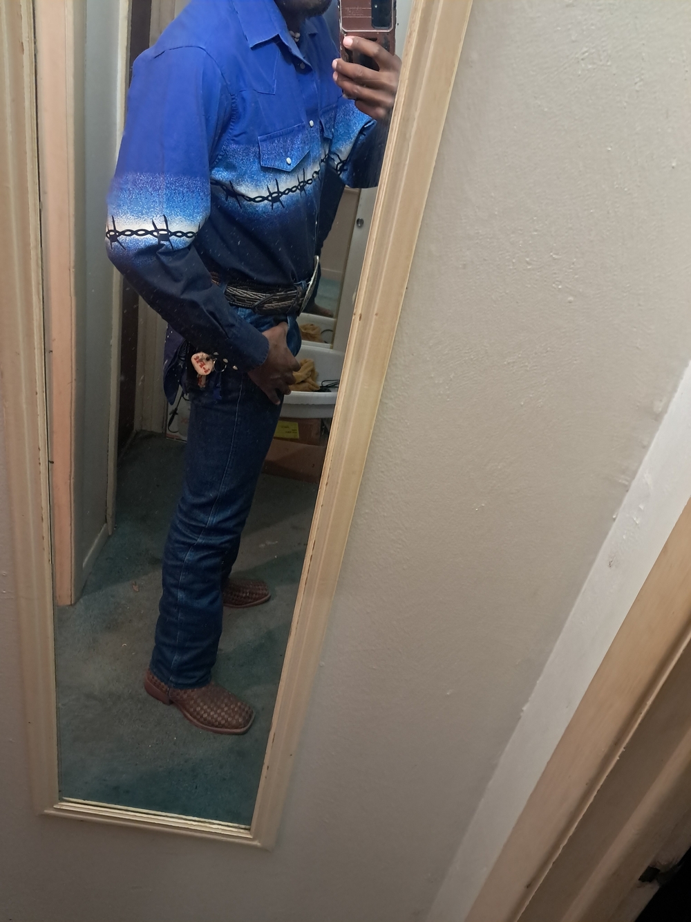Wrangler Blue Ombre Barbed Wire Western Shirt - Picture 3 of 6